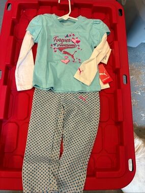 Puma Aqua, White & Pink Girls 2-Piece Pajama Set